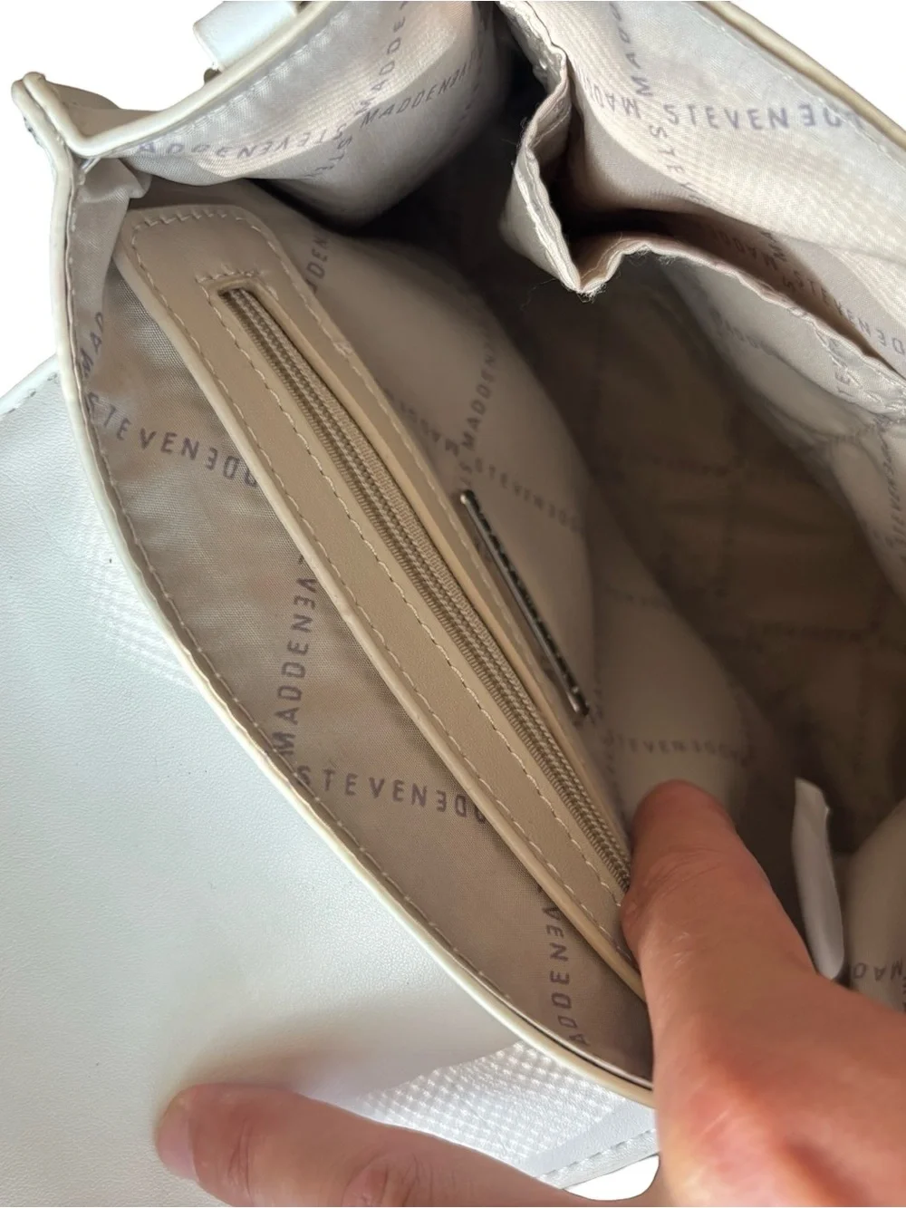 Steve Madden Cream Top-Handle Satchel with Monogram Detail